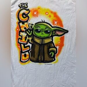Grogu The Child Star Wars Airbrush Style White T Shirt Sz. Small Like new shape